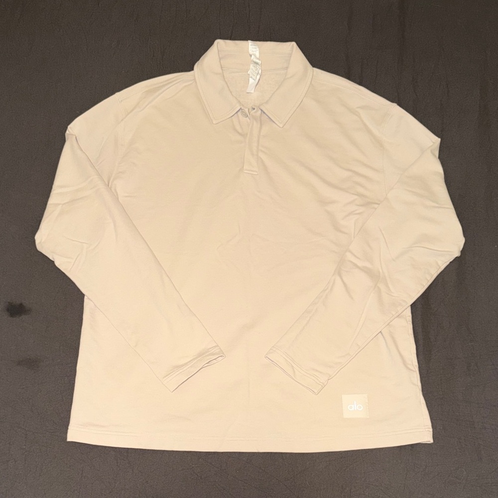 ALO Yoga Beige Long Sleeve Polo Shirt